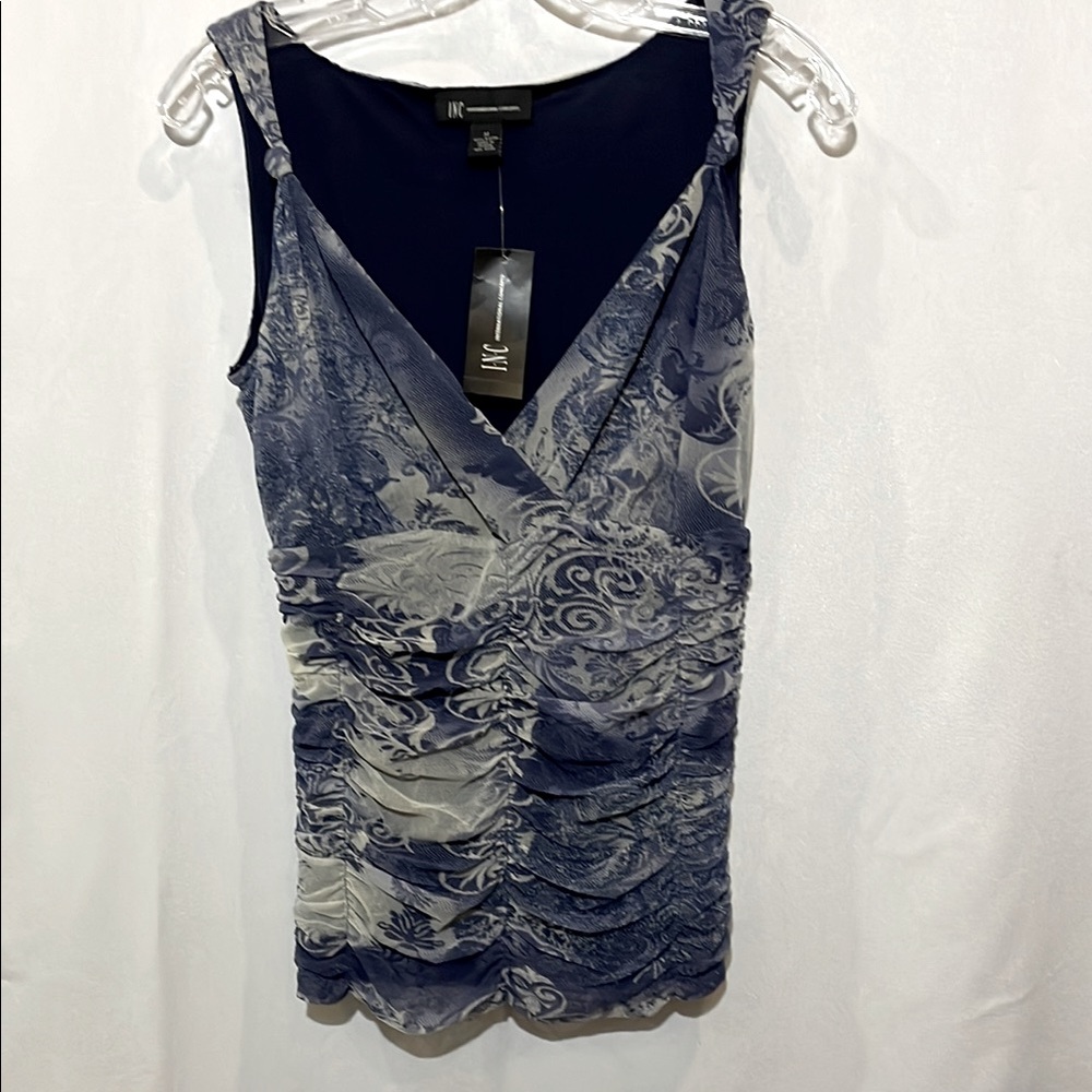 INC International Concepts Blue and White Women's Sleeveless Top